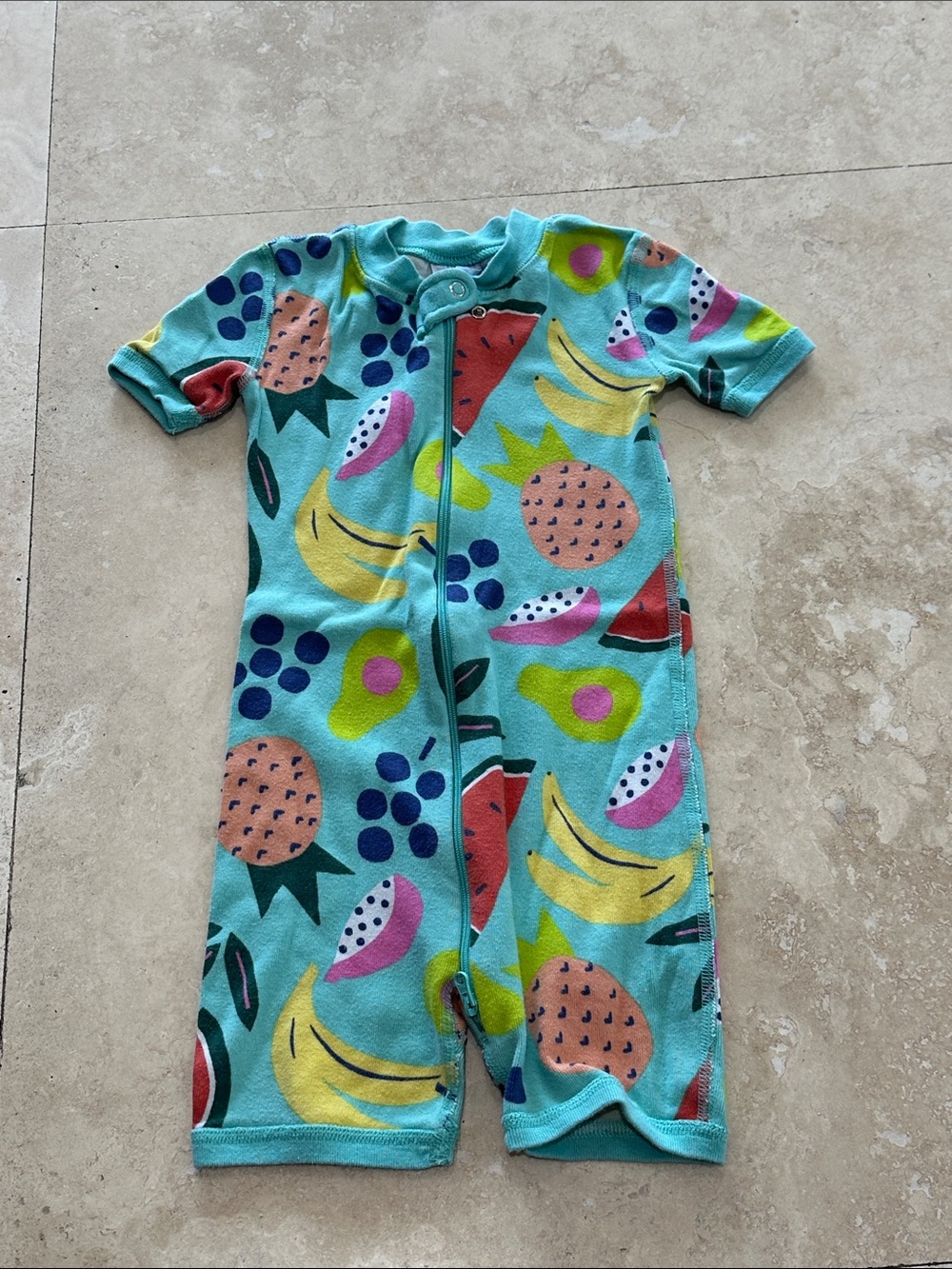 Hanna Andersson Turquoise Fruit-Print One-Piece Romper